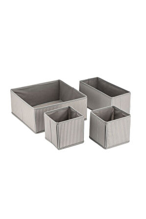 4'lü Gri Çizgili Dolap-çekmece Içi Organizer Seti 28x28x13 (X1) / 28x13x13 (X1) / 13x13x13 (X2)