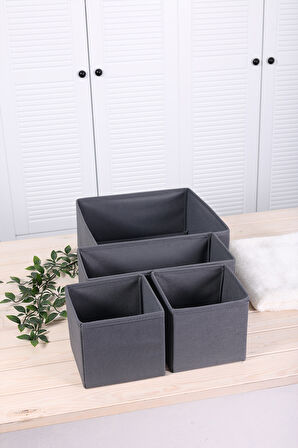 4'lü Antrasit Çizgili Dolap-Çekmece Içi Organizer Seti 28x28x13 (X1) / 28x13x13 (X1) / 13x13x13 (X2)