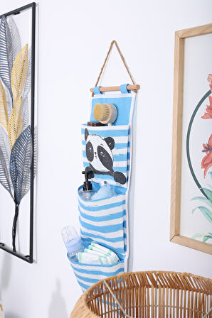 Panda Baskılı 3 Cepli Çok Amaçlı Askılı Duvar Tipi Dolap Içi Banyo Mutfak Düzenleyici Organizer 20 x 60