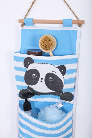 Panda Baskılı 3 Cepli Çok Amaçlı Askılı Duvar Tipi Dolap Içi Banyo Mutfak Düzenleyici Organizer 20 x 60