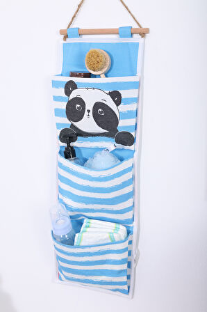 Panda Baskılı 3 Cepli Çok Amaçlı Askılı Duvar Tipi Dolap Içi Banyo Mutfak Düzenleyici Organizer 20 x 60