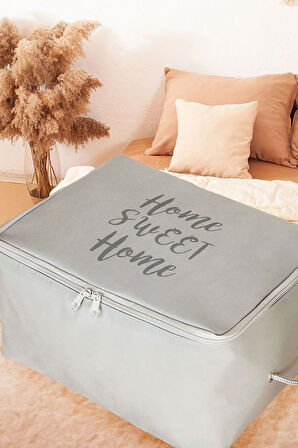 6 lı Home Sweet Home Baskılı Gri Mega Boy Baza Altı Kazak Pike Battaniye Hurcu 74x46x46 Cm