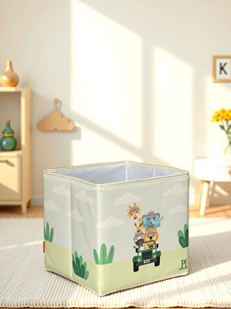 Safari 2 Desenli Kapaksız Çok Amaçlı Düzenleyici Oyuncak Saklama Kutusu 30x30x30