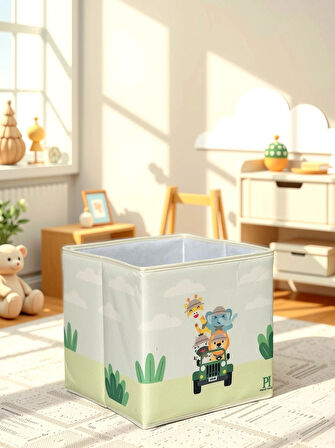 Safari 2 Desenli Kapaksız Çok Amaçlı Düzenleyici Oyuncak Saklama Kutusu 30x30x30