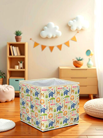 Elephant Desenli Kapaksız Çok Amaçlı Düzenleyici Oyuncak Saklama Kutusu 30x30x30