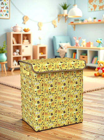 Stay Gıraffe Büyük Boy Kapaklı Kirli Çamaşır Oyuncak Düzenleyici Saklama Kutusu Sepeti 40x50x30