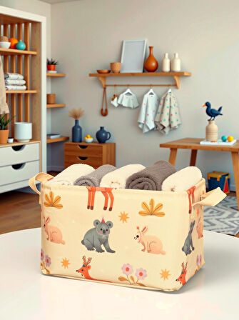 Wild Animals Desenli Çok Amaçlı Dolap Içi Düzenleyici Dekoratif Dikdörtgen Düzenleyici Sepet 30 x 22 x 18