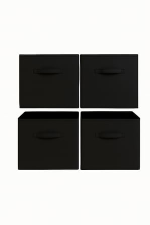 4’lü Siyah Kumaş Dolap İçi Düzenleyici Kutu - 30x30x30 cm Katlanabilir Çok Amaçlı Saklama Kutusu
