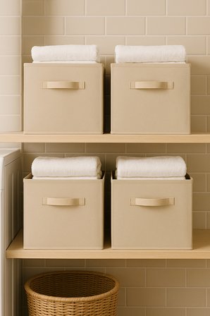 4’lü Krem Kumaş Dolap İçi Düzenleyici Kutu - 30x30x30 cm Katlanabilir Çok Amaçlı Saklama Kutusu