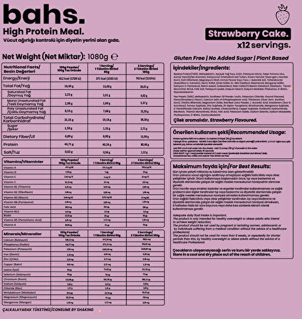 Bahs Yüksek Öğün Tozu 1080gr - Strawberry Cake