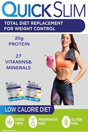 Quick Slim Yüksek Proteinli Öğün Tozu, 30 Öğün Shake + 1 Protein Shaker, Muz&Kurabiye Aromalı