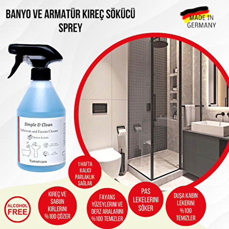 Simple & Clean Armatür, Banyo ve Kireç Sökücü Temizleyici Sprey 500 ml ve Sünger