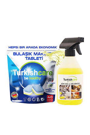 Hepsi Bir Arada 40 Yıkama Bulaşık Deterjanı Premium Tablet + Ağır Kir Yağ Sökücü Sprey 500 Ml