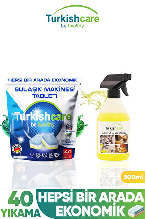 Hepsi Bir Arada 40 Yıkama Bulaşık Deterjanı Premium Tablet + Ağır Kir Yağ Sökücü Sprey 500 Ml