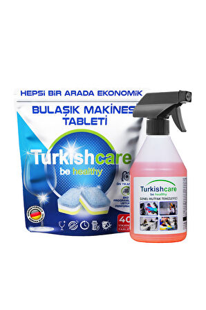 Hepsi Bir Arada 40 Yıkama Bulaşık Deterjanı Premium Tablet + Mutfak Ve Yüzey Temizleyici Sprey 500ml
