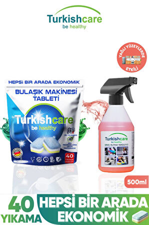 Hepsi Bir Arada 40 Yıkama Bulaşık Deterjanı Premium Tablet + Mutfak Ve Yüzey Temizleyici Sprey 500ml