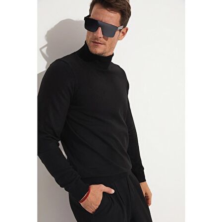 June Erkek Balıkçı Yaka Triko Kazak Siyah