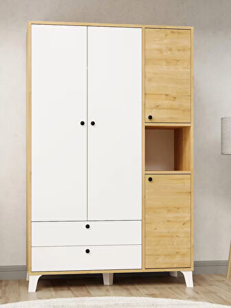 Kuzeylife 4 Kapaklı 6 Raflı Ekstra Derin Gardrop-52 cm Derinlik