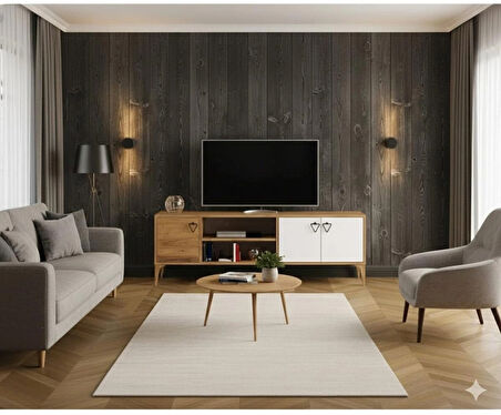 Rivo Tv Ünitesi Legnano-Beyaz Raflı ve Kapaklı Modern Tasarım 150 cm