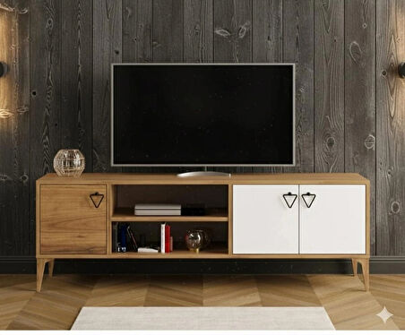 Rivo Tv Ünitesi Legnano-Beyaz Raflı ve Kapaklı Modern Tasarım 150 cm