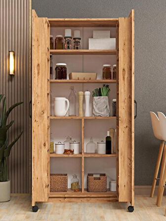 Kuzeylife Novensa Çok Amaçlı Erzak-Kiler Dolabı İki Kapaklı Çam