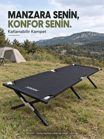 Kuzeylife Argeus Katlanır Kamp Yatağı Kampet Taşıma Çantalı 180 KG Taşıma Siyah