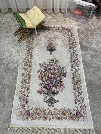 Çiçekli Saçaklı  Seccade (Lateks Taban) 75x125 Ebat