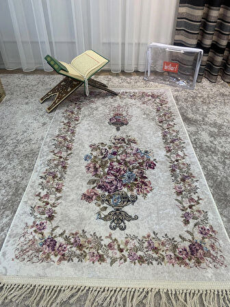 Çiçekli Saçaklı  Seccade (Lateks Taban) 75x125 Ebat