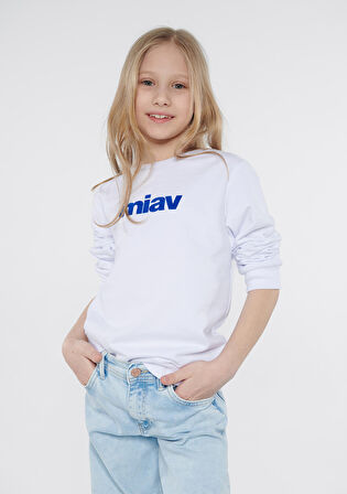 Mavi Miav Baskılı Beyaz Sweatshirt 6610031-620