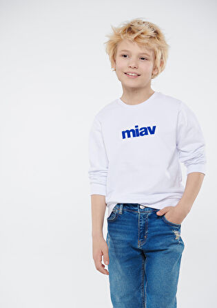 Mavi Miav Baskılı Beyaz Sweatshirt 6610031-620