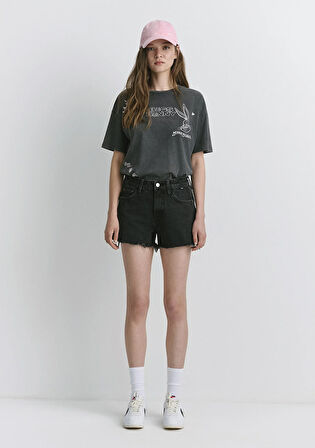 Rosie 90lar Yırtıklı Antrasit Jean Şort 1447481224