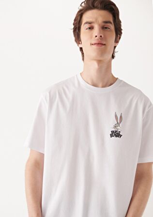 Mavi Bugs Bunny Baskılı Beyaz Tişört 0610636-620