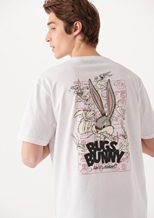 Mavi Bugs Bunny Baskılı Beyaz Tişört 0610636-620