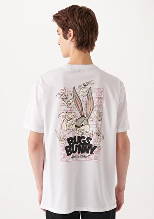 Mavi Bugs Bunny Baskılı Beyaz Tişört 0610636-620
