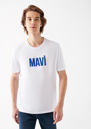 Mavi Logo Baskılı Beyaz Tişört 066842-620