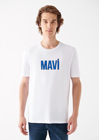Mavi Logo Baskılı Beyaz Tişört 066842-620