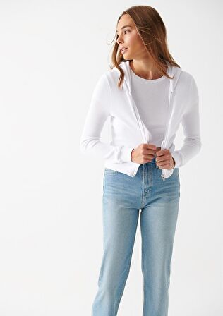 Mavi Fermuarlı Beyaz Sweatshirt 1610730-620