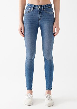 Serenay Mavi Zımparalı Gold Shape Jean Pantolon 100980-82194