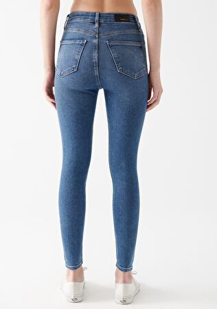 Serenay Mavi Zımparalı Gold Shape Jean Pantolon 100980-82194