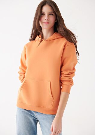 Mavi Kapüşonlu Turuncu Basic Sweatshirt 167299-71417