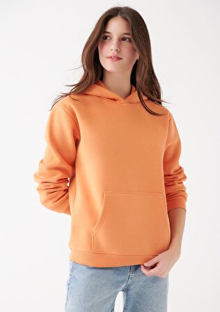 Mavi Kapüşonlu Turuncu Basic Sweatshirt 167299-71417