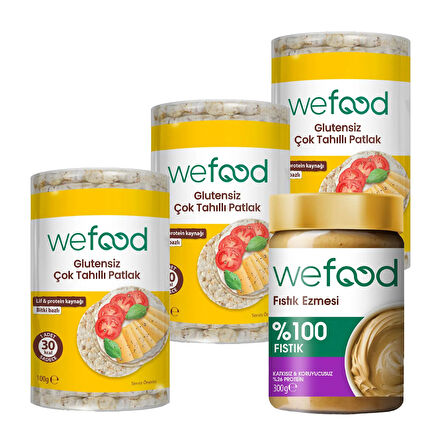 Wefood %100 Fıstık Ezmesi 300 gr + Wefood Glutensiz Çok Tahıllı Patlak 100 gr 3'lü