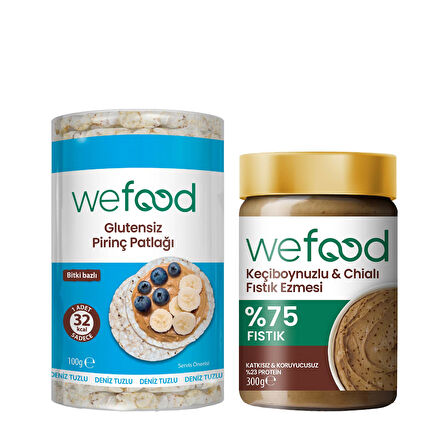 Wefood Keçiboynuzlu & Chialı Fıstık Ezmesi 300 g + Wefood Glutensiz Pirinç Patlağı 100 gr 