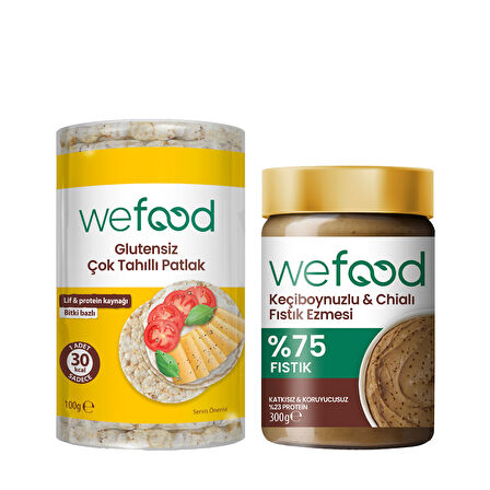 Wefood Keçiboynuzlu & Chialı Fıstık Ezmesi 300 g + Wefood Glutensiz Çok Tahıllı Patlak 100 gr 