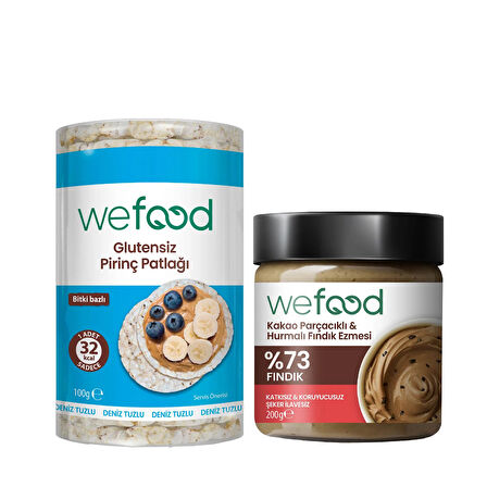 Wefood Kakao Parçacıklı Fındık Ezmesi 200 gr + Wefood Glutensiz Pirinç Patlağı 100 gr