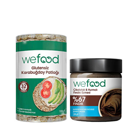 Wefood Çikolatalı Hurmalı Fındık Ezmesi 200 gr + Wefood Glutensiz Karabuğday Patlağı 100 gr 