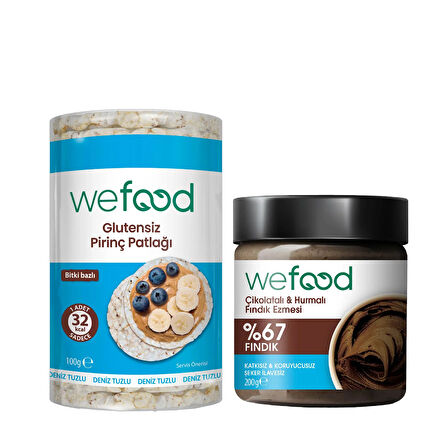 Wefood Çikolatalı Hurmalı Fındık Ezmesi 200 gr + Wefood Glutensiz Pirinç Patlağı 100 gr