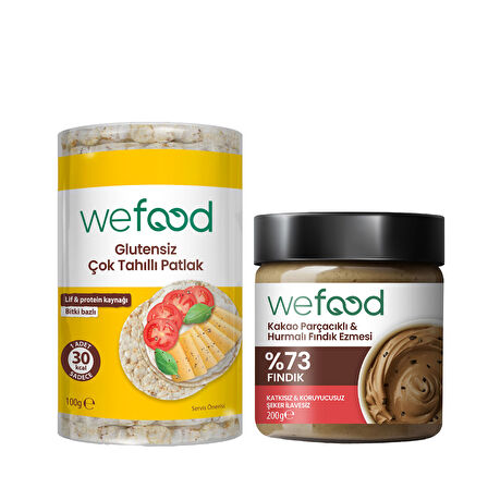 Wefood Kakao Parçacıklı Fındık Ezmesi 200 gr + Wefood Glutensiz Çok Tahıllı Patlak 100 gr