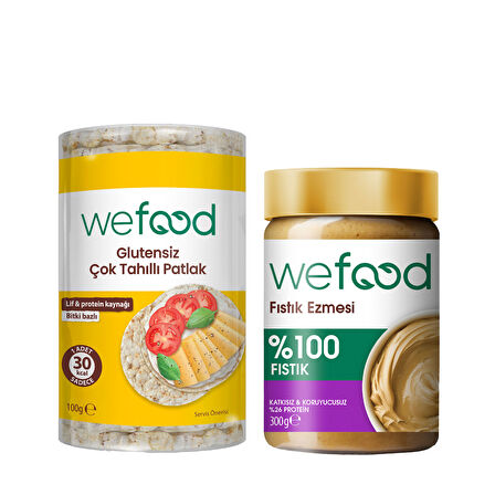 Wefood %100 Fıstık Ezmesi 300 gr + Wefood Glutensiz Çok Tahıllı Patlak 100 gr