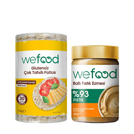 Wefood Ham Ballı Fıstık Ezmesi 300 gr + Wefood Glutensiz Çok Tahıllı Patlak 100 gr